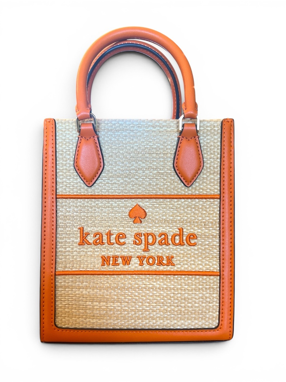 kate spade Natural Straw Tote with Orange Trim and Handles